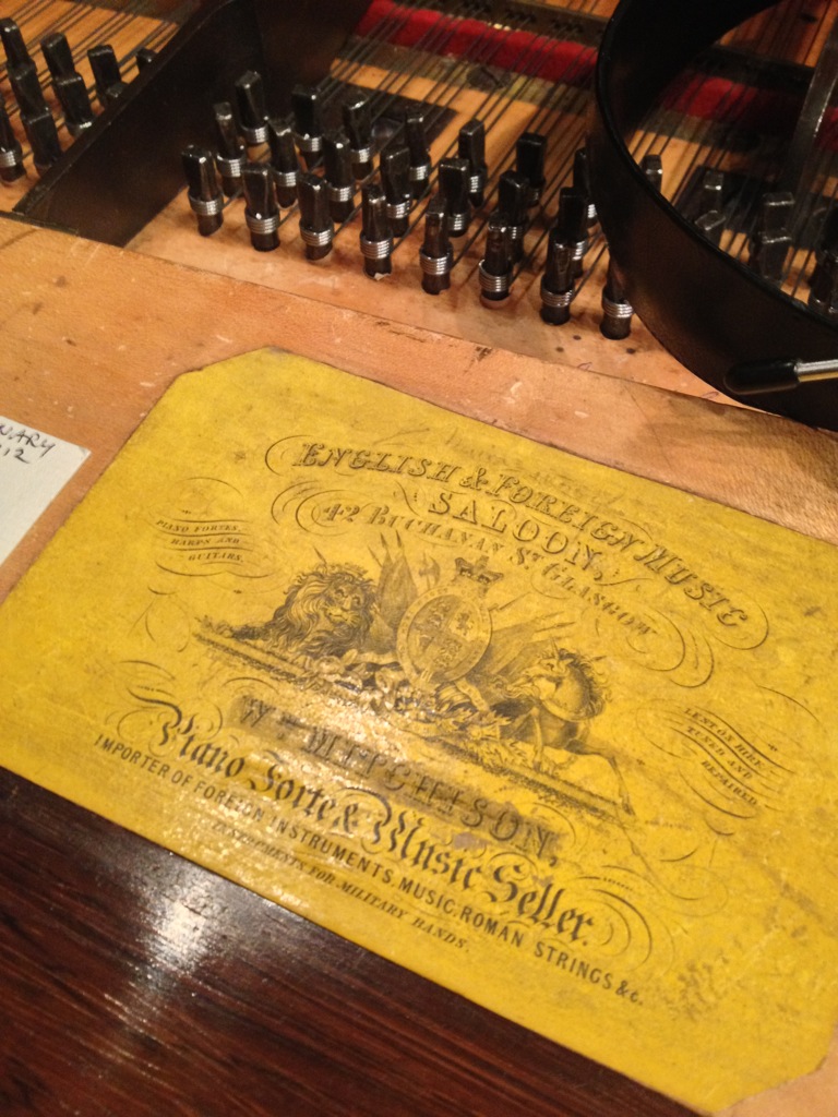 Mitchison's label from 1844 in the Broadwood piano